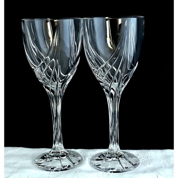 Lenox Crystal Debut Water Glasses 8.25" set-2 vertical swirl fine cut crystal - Picture 1 of 12